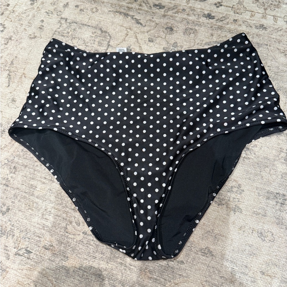 aerie Black and White Polka Dot High-Rise Swim Bottoms